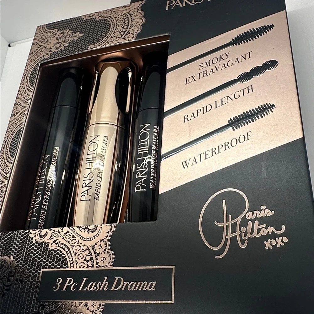 💎NWT Paris Hilton 3 Pc Lash Drama Mascara Gift Set Smoky,Rapid-length,waterproof